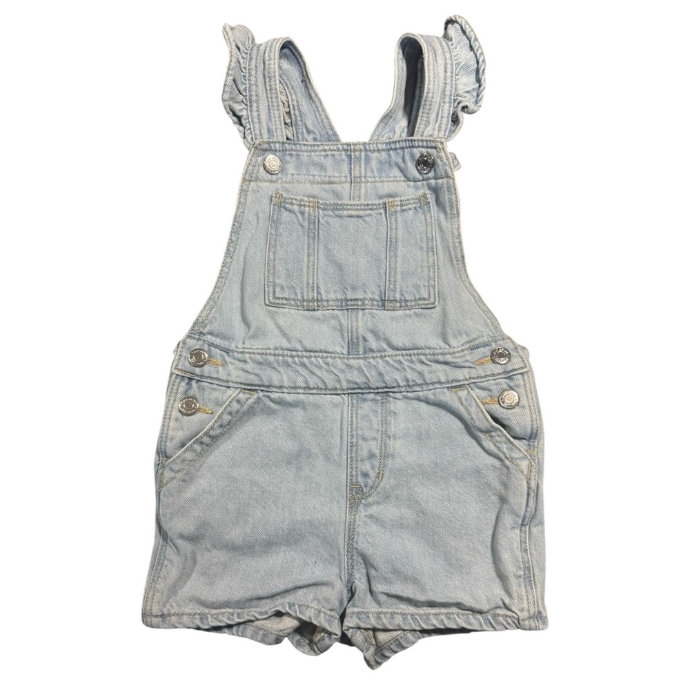 GAP Jean Shortalls Overalls Girls size 5 Years Light Wash Ruffle Spring 2025